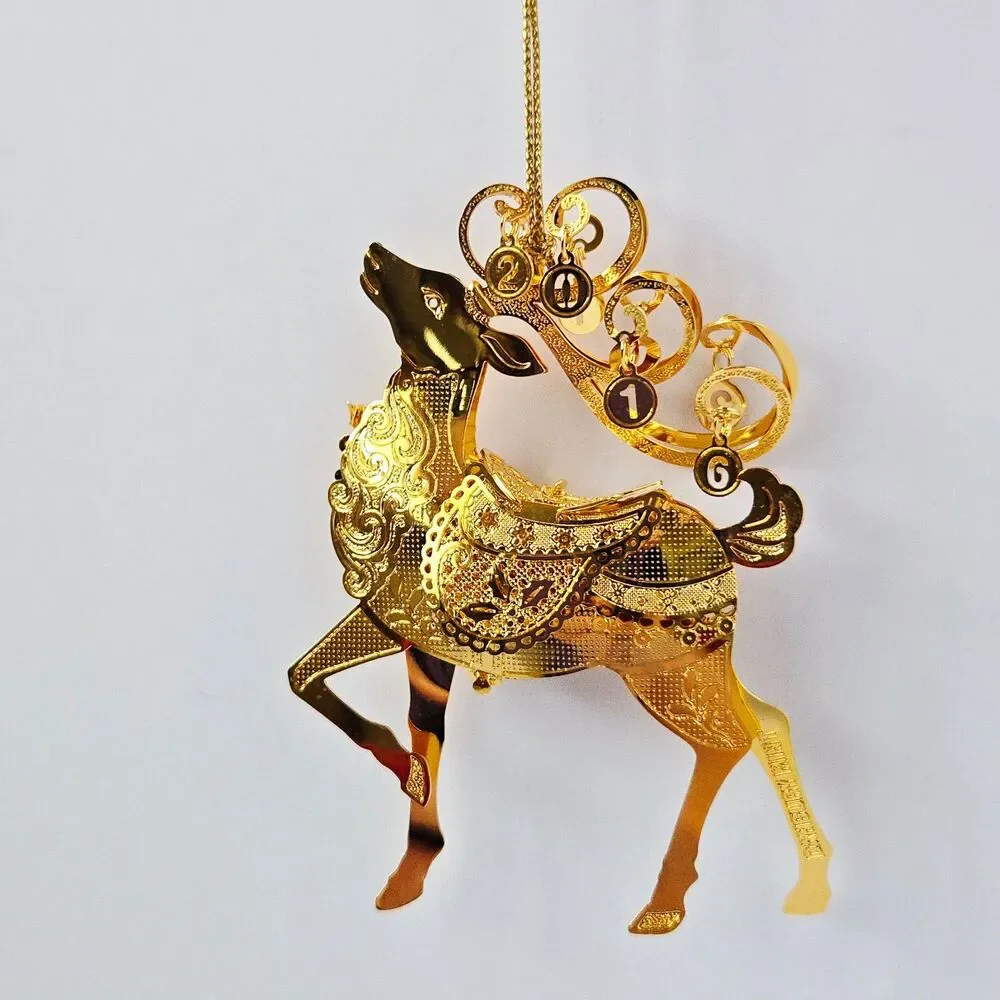 2016 Annual Fanciful Reindeer Danbury Mint Christmas Ornament 23k Gold Plated